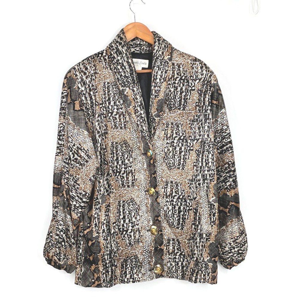 Vtg Hearts Desire Y2K Women Jacket L Snakeskin Print Brown Iridescent Buttons